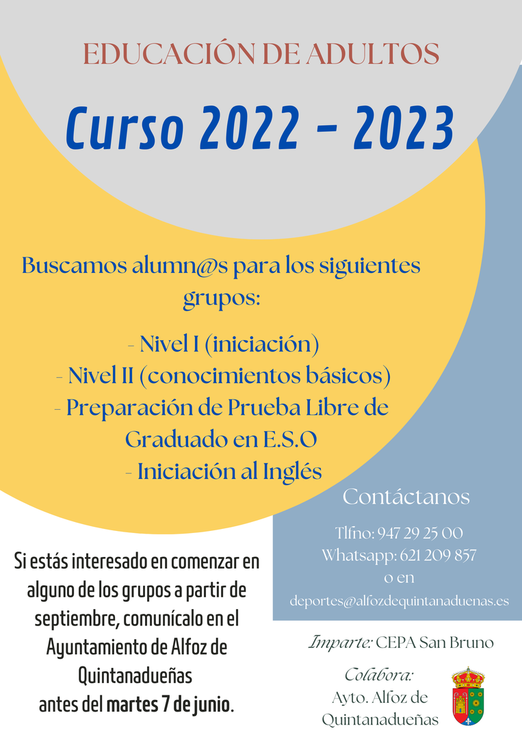 EDUCACIÓN DE ADULTOS. CURSO 22 - 23